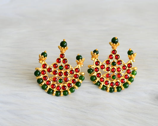Gold tone kemp-green beads moon earrings dj-42367
