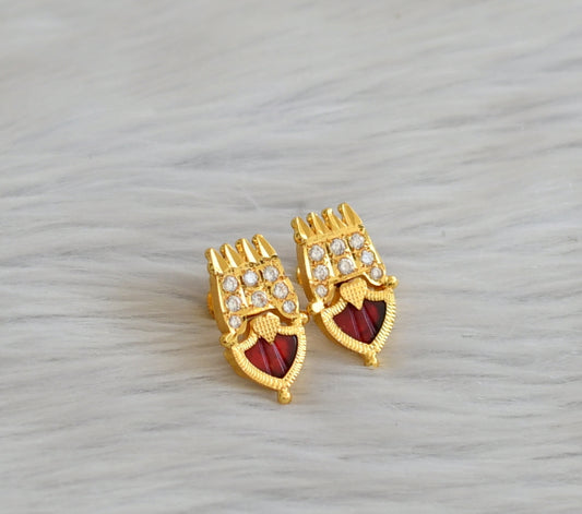 Gold tone red-white palakka earrings dj-45506