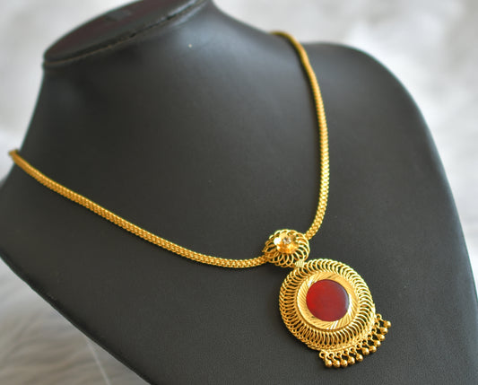 Gold tone kerala style red round necklace dj-45826