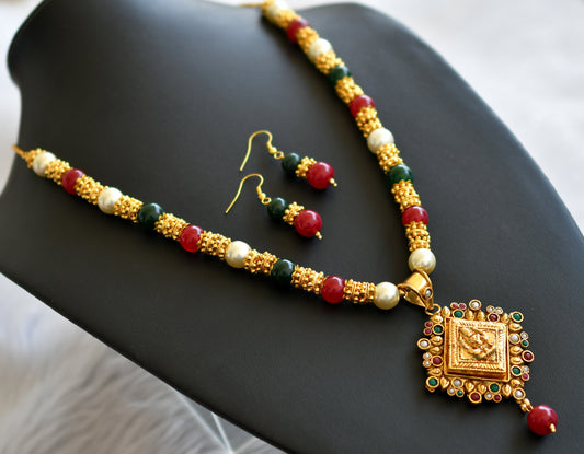 Antique kemp-green-pearl beaded lakshmi hand made necklace set dj-45889