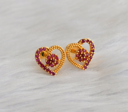 Gold tone ruby heart earrings/stud dj-45932