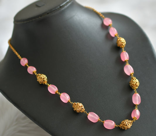 Antique gold tone baby pink beaded mala/necklace dj-44370